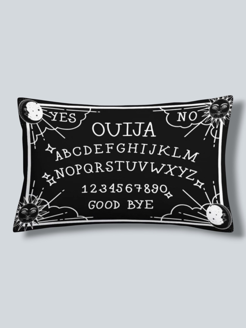 Pillow Cover Ouija Board Moon Stars Skull Black White Lumbar 19.7 in X 11.8